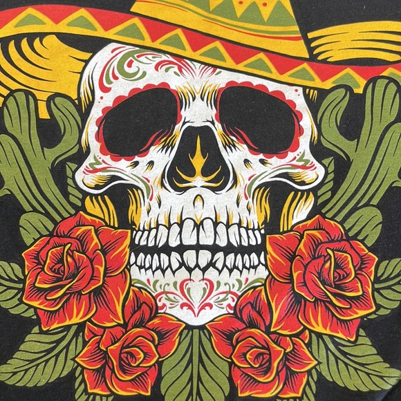 Cinco de Mayo Mexican Mexican Skull Logo Mascot Black T-Shirt . - Picture 3 of 3
